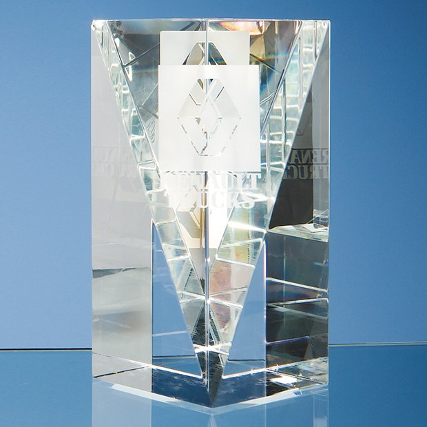 Custom Printed 15.5cm Optical Crystal Facet Rectangle Award