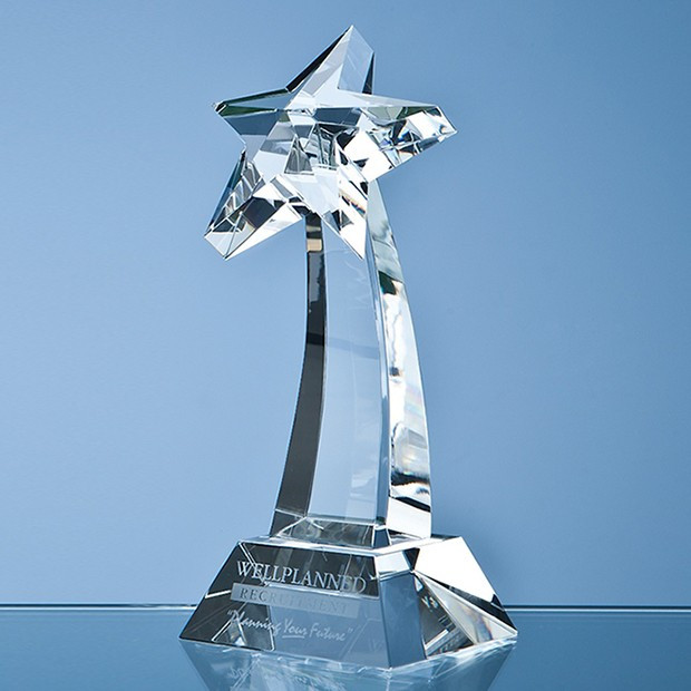 Custom Printed 19cm Optical Crystal Mounted Shooting Star Award