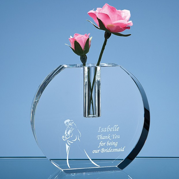 Custom Printed 12cm Optical Crystal Round Bud Vase