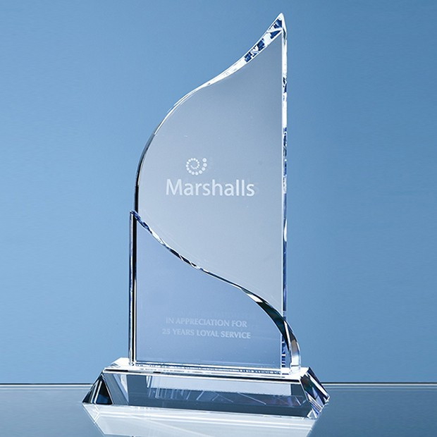 Custom Printed 22cm Optical Crystal Grand Bleu Award