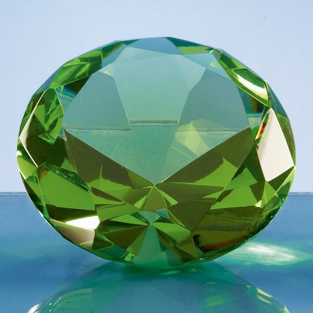 Custom Printed 8cm Optical Crystal Green Diamond Paperweight