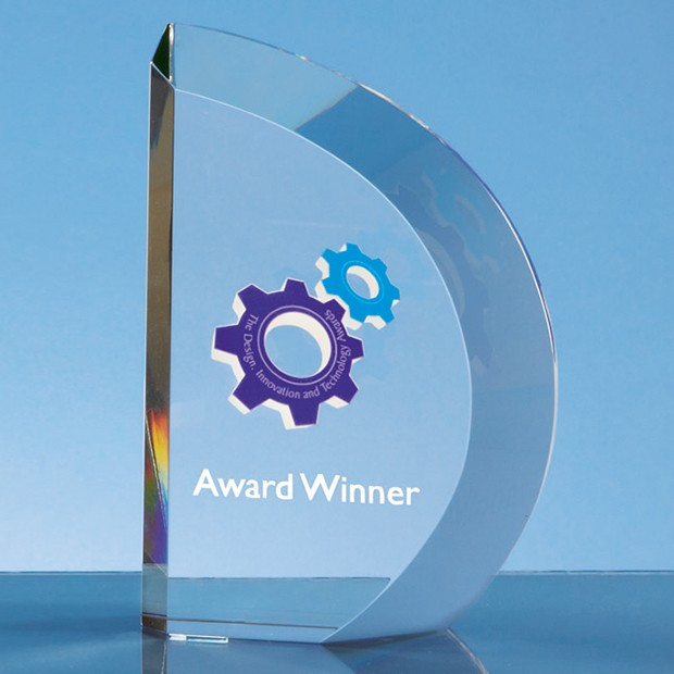 Custom Printed 15.5cm Optical Crystal Facet Curve Award