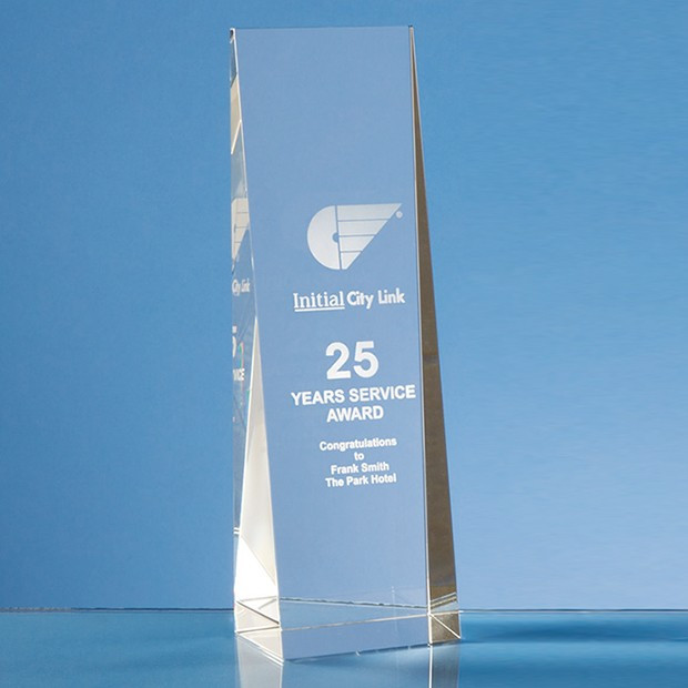 Custom Printed 22cm Optical Crystal Wedge Rectangle Award