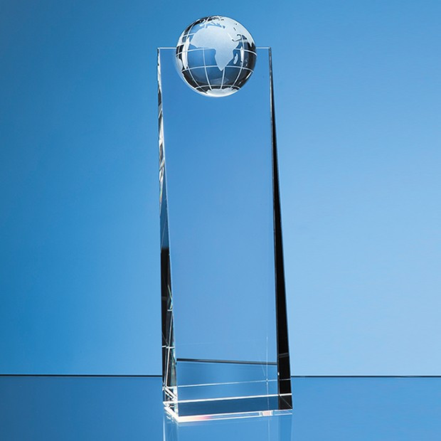 Custom Printed 24cm Optical Crystal Globe Rectangle Award