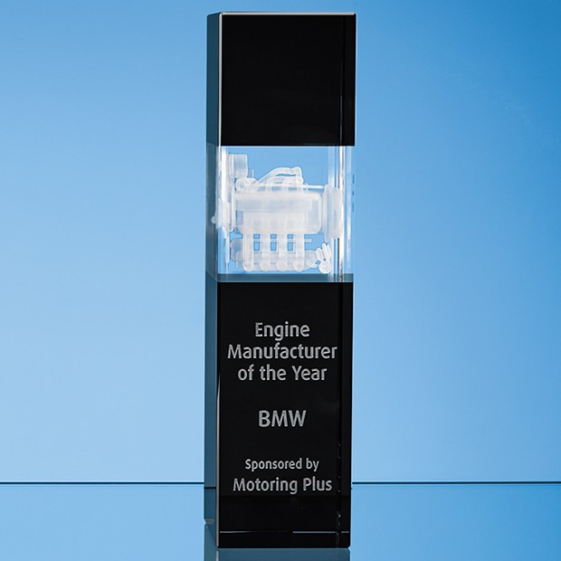 Custom Printed 28cm Clear & Onyx Black Optical Crystal Square Column Award