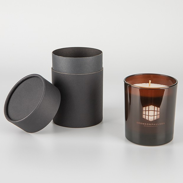 Custom Printed 240g Smoked Bronze Glass Scented Candle in a Round Black Gift Box