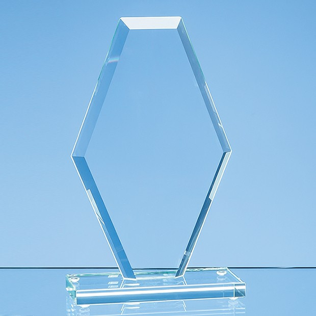 Custom Printed 20cm x 12cm x 1cm Jade Glass Bevelled Edge Clipped Diamond Award