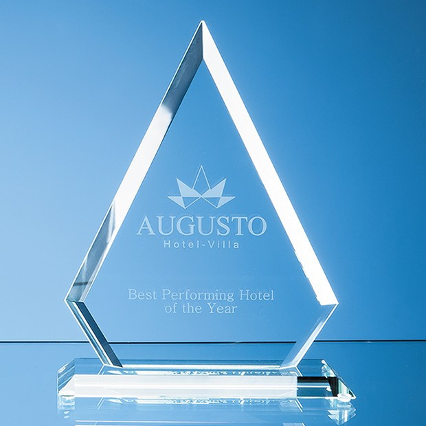 Custom Printed 19cm x 15cm x 12mm Jade Glass Bevelled Edge Diamond Award