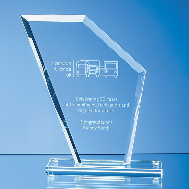 Custom Printed 19.5cm x 16.5cm x 1cm Jade Glass Bevelled Edge Wing Award