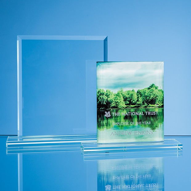 Custom Printed 12cm x 9cm x 12mm Jade Glass Bevelled Edge Rectangle Award