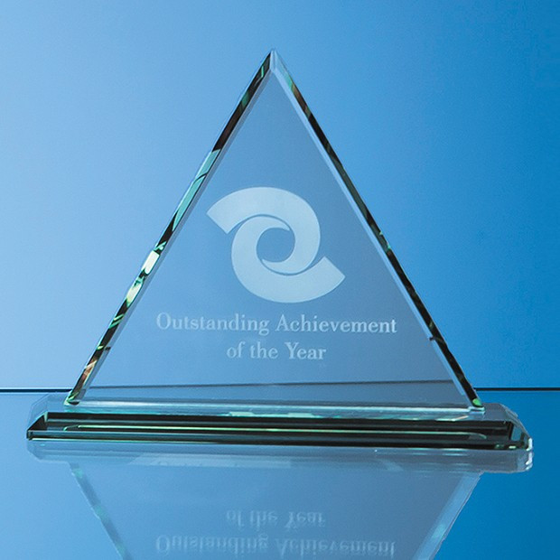 Custom Printed 19cm x 19cm x 12mm Jade Glass Pyramid Award