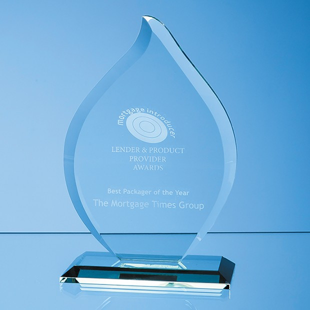 Custom Printed 19cm x 13.5cm x 12mm Jade Glass Flame Award