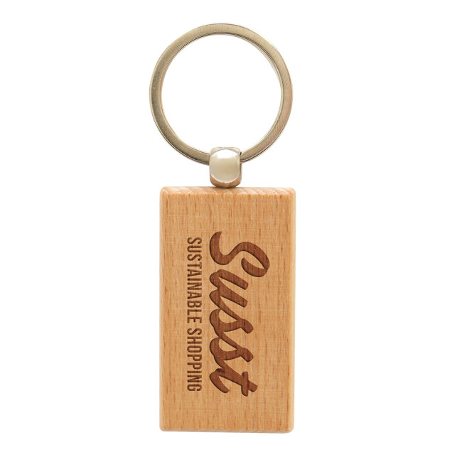 Custom Printed Rectangular Beech Keyring