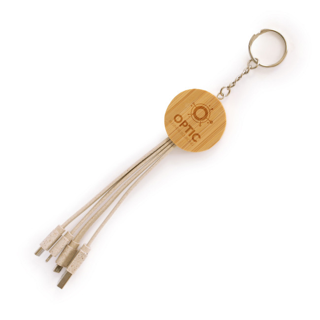 Custom Printed Round Bamboo & Wheat Straw Charger Keyring