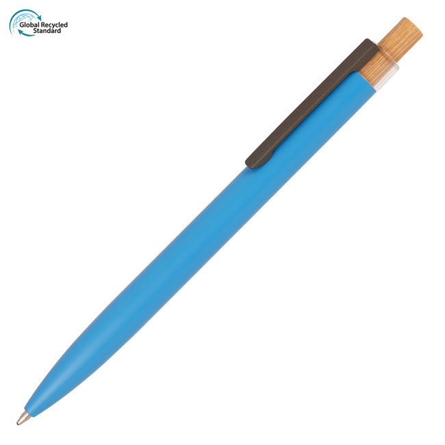 Custom Printed Refresh Recycled Aluminium Ball Pen with bamboo plunger - Image 3