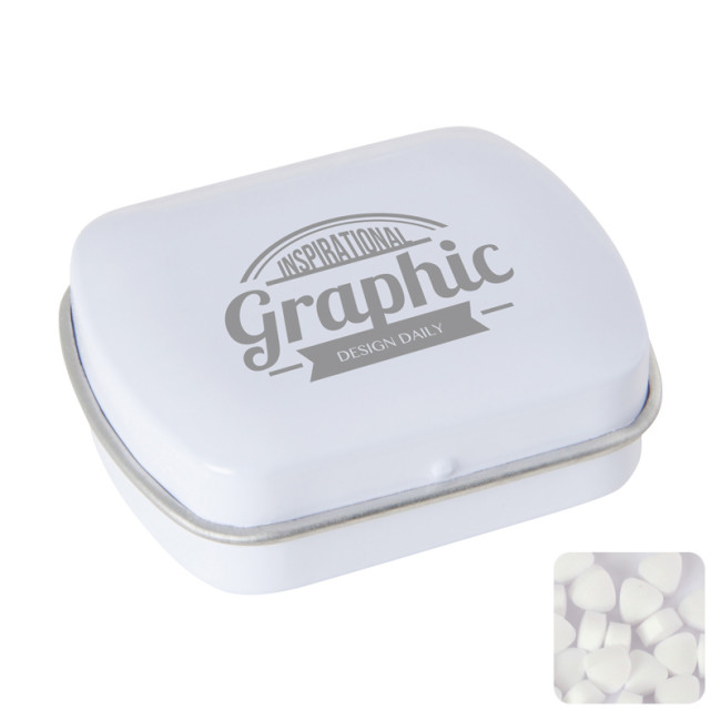 Custom Printed Small Flat Hinged Tin With Sugar Free Mints - Image 4