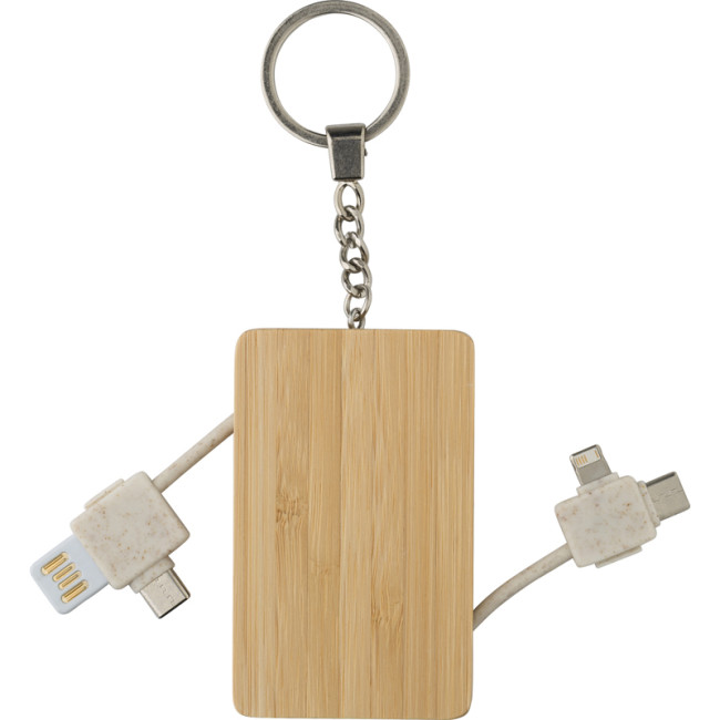 Custom Printed Bamboo Keychain With Charging Cables - Image 1