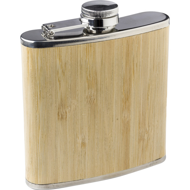 Custom Printed Stainless Steel And Bamboo Hip Flask - Image 2