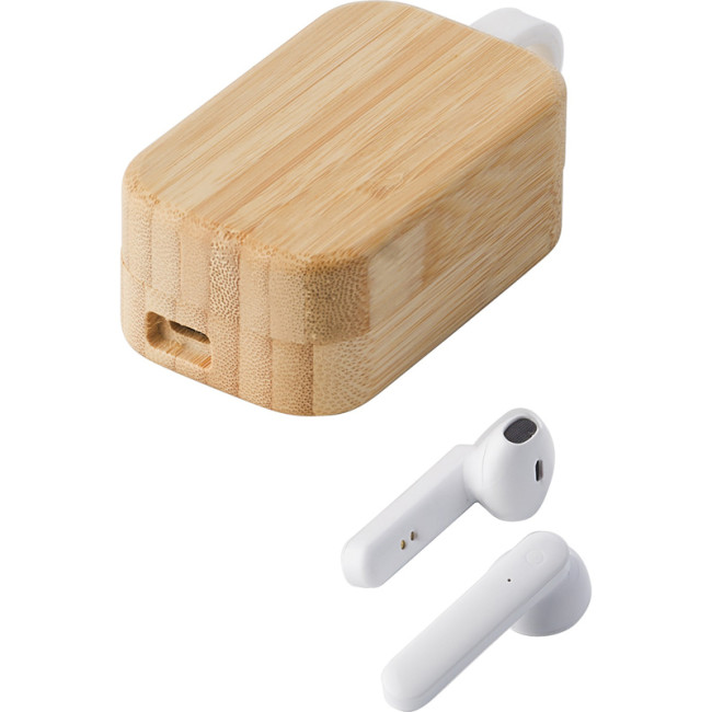 Custom Printed Earphones In Bamboo Case - Image 2