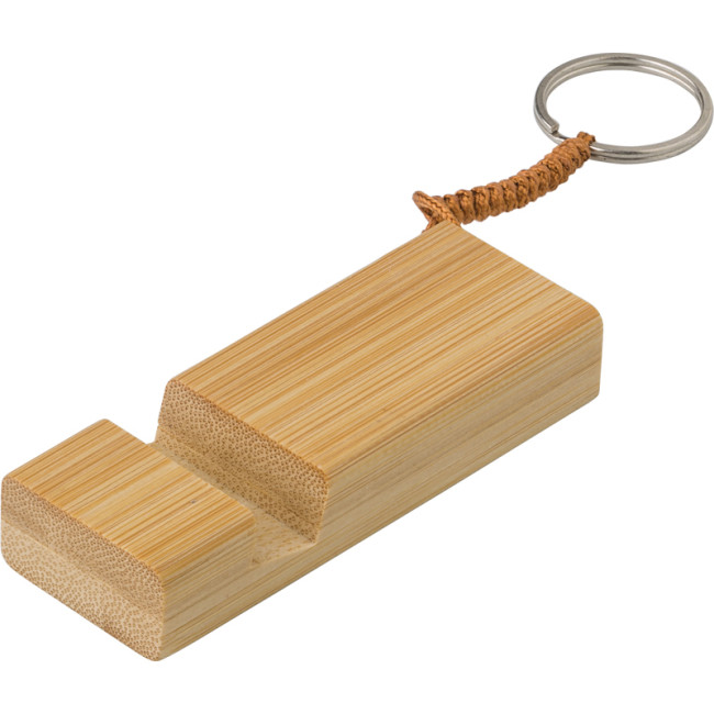 Custom Printed Bamboo Key Chain Phone Stand - Image 2