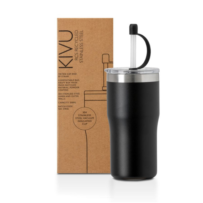 Custom Printed Kivu Recycled Insulated Cup With Straw 500ml - Image 2