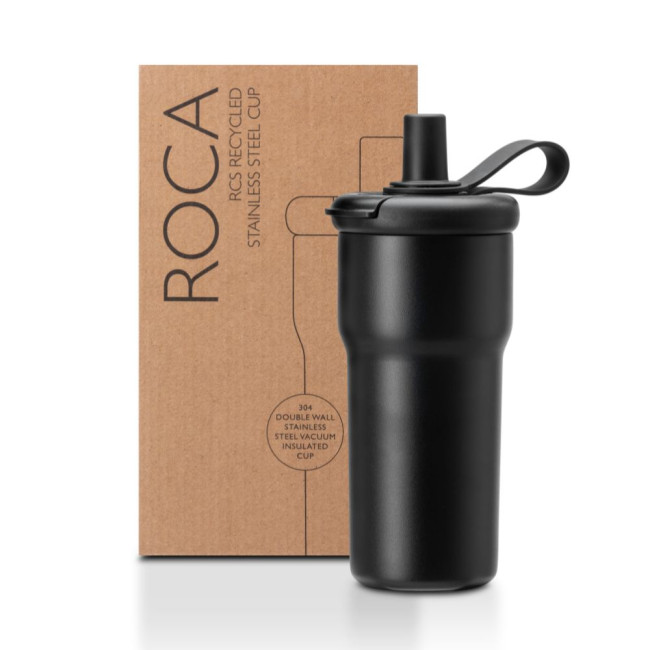 Custom Printed Roca Recycled Stainless Steel Insulated Cup With Integrated Straw 600ml - Image 1