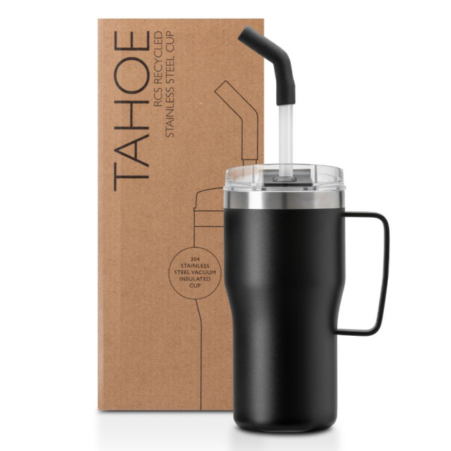 Custom Printed Tahoe Recycled Cup With Handle & Straw 590ml - Image 1