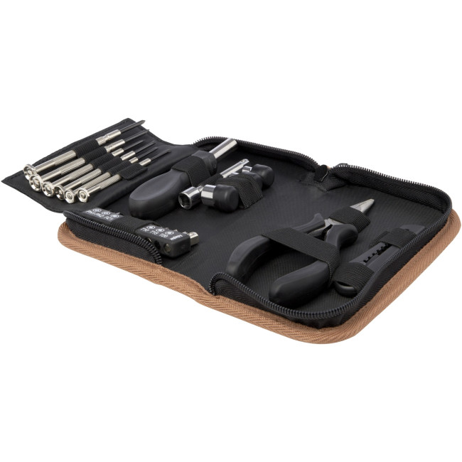 Custom Printed Spike 24-Piece RCS Recycled Plastic Tool Set With Cork Pouch