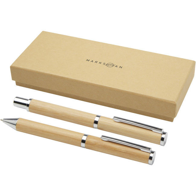 Custom Printed Apolys Bamboo Ballpoint And Rollerball Pen Gift Set