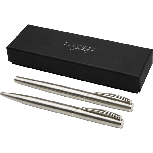 Custom Printed Didimis Recycled Stainless Steel Ballpoint And Rollerball Pen Set