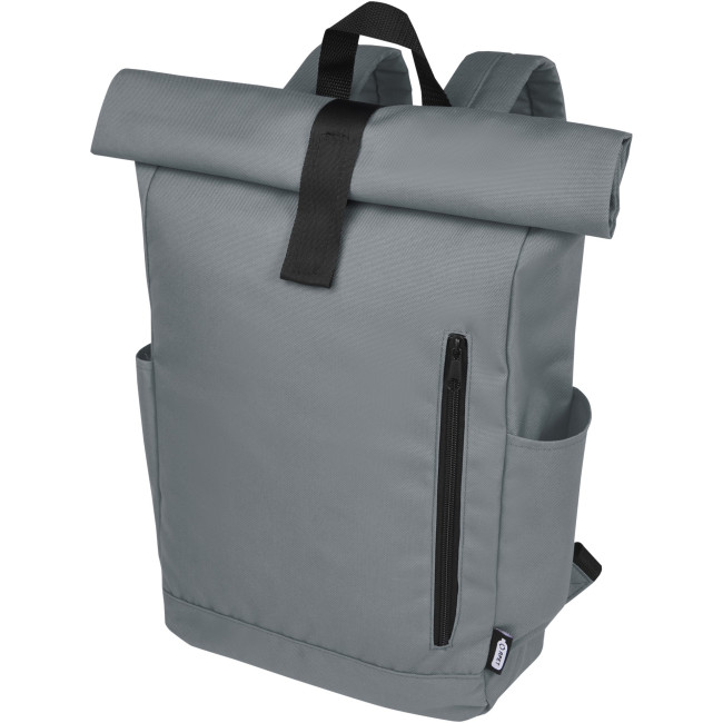 Custom Printed Byron 15.6" GRS RPET Roll-Top Backpack 18L - Image 2