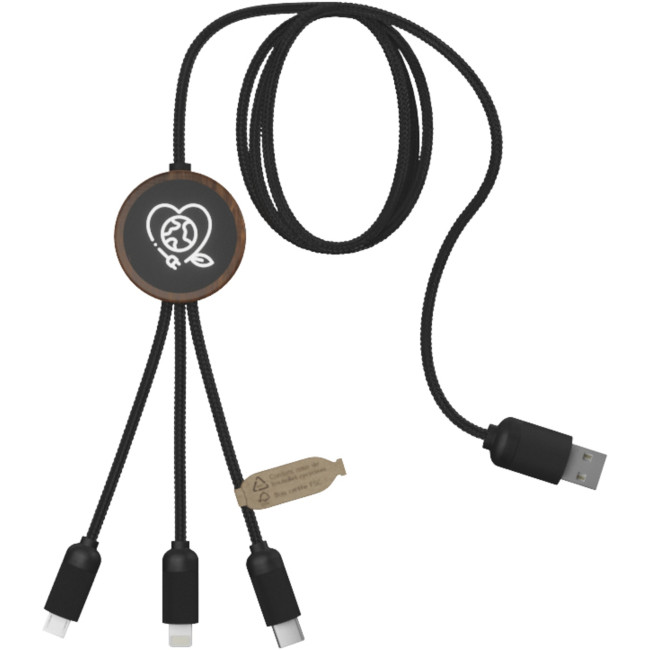 Custom Printed SCX.Design C36 3-In-1 RPET Light-Up Logo Extended Charging Cable With Round Bamboo Casing