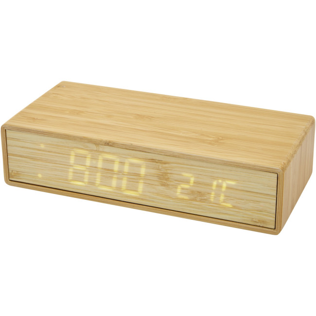 Custom Printed Minata Bamboo Wireless Charger With Clock