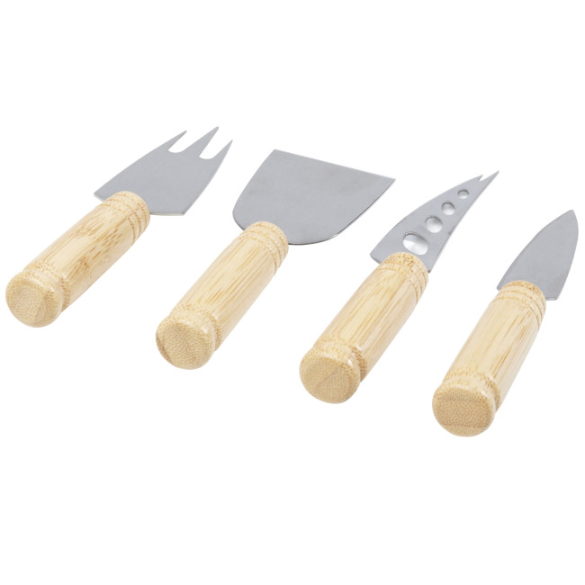 Custom Printed Cheds 4-Piece Bamboo Cheese Set