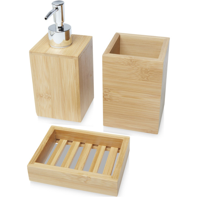 Custom Printed Hedon 3-Piece Bamboo Bathroom Set