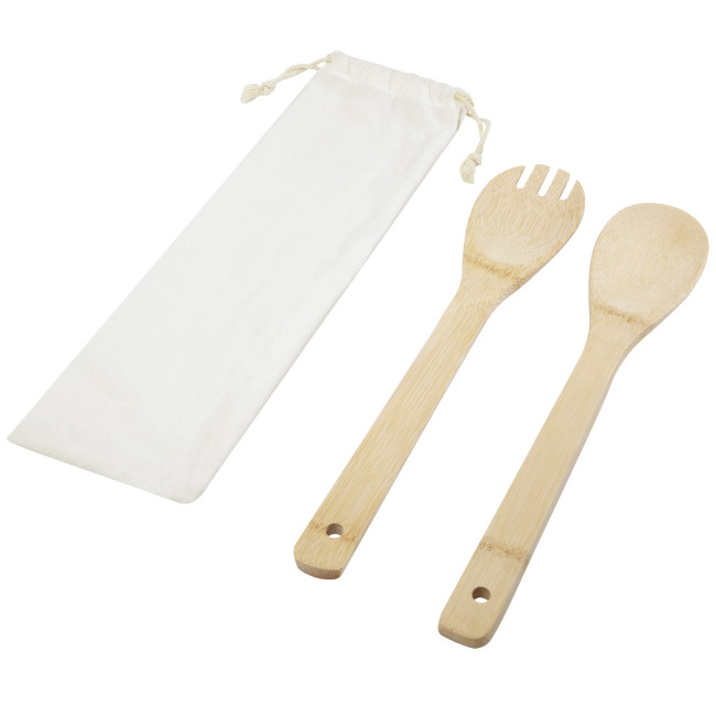 Custom Printed Endiv Bamboo Salad Spoon And Fork