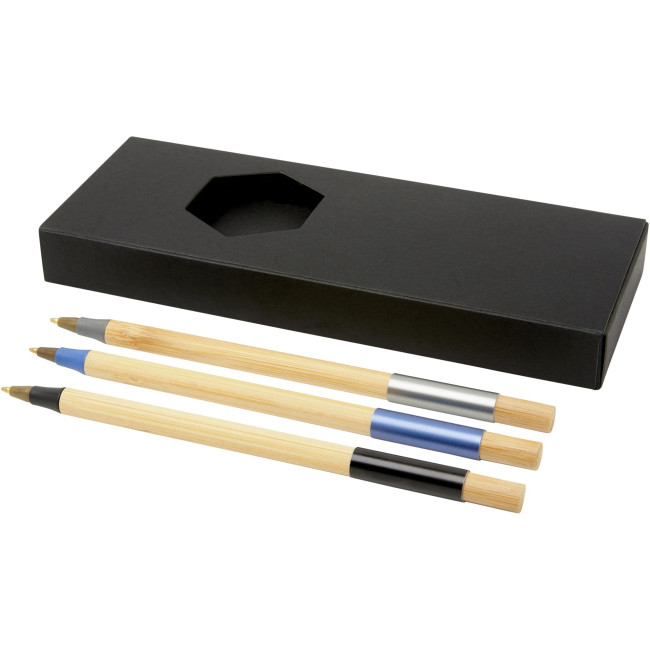 Custom Printed Kerf 3-Piece Bamboo Pen Set