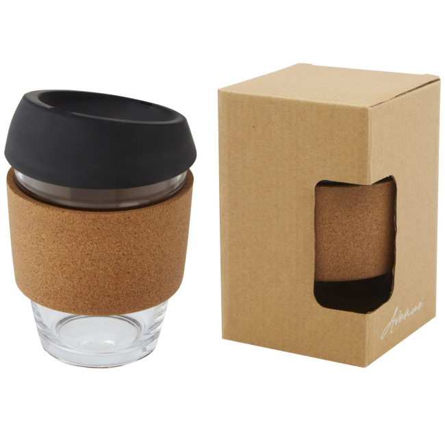 Custom Printed Lidan Borosilicate Glass Tumbler With Cork Grip And Silicone Lid 360ml - Image 4