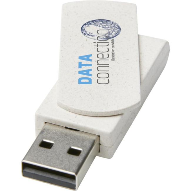 Custom Printed Rotate 4GB Wheat Straw USB Flash Drive - Image 1