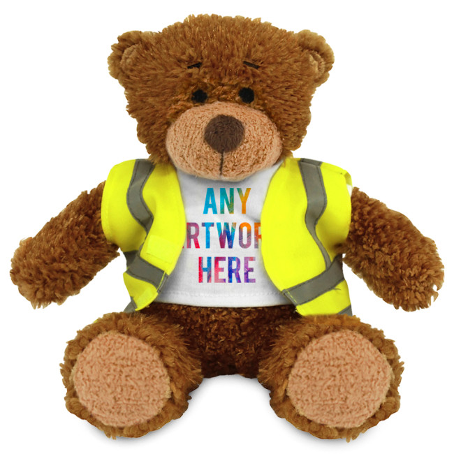 Custom Printed Anne Soft Toy Teddy Bear In Hi Vis Jacket 17cm