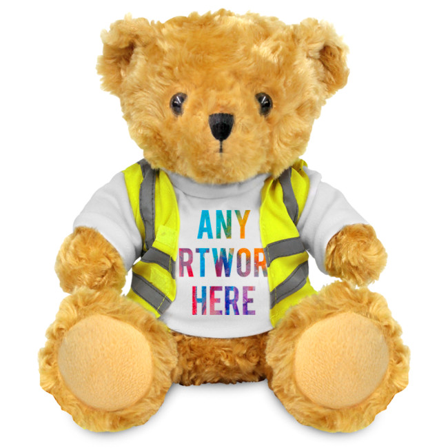 Custom Printed Victoria Soft Toy Teddy Bear In Hi Vis Jacket 19cm