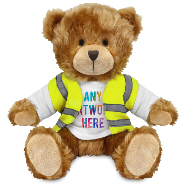 Custom Printed Charles Jointed Soft Toy Teddy Bear In Hi Vis Jacket