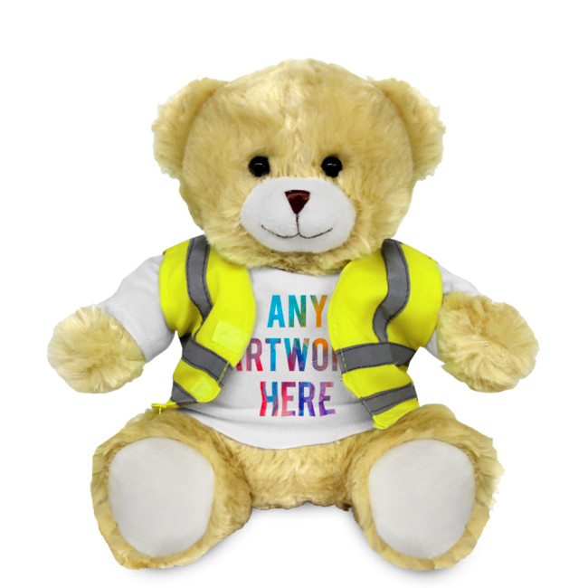 Custom Printed Elizabeth Soft Toy Teddy Bear In Hi Vis Jacket 20cm