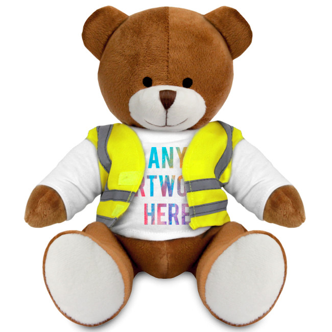 Custom Printed Richard Soft Toy Teddy Bear In Hi Vis Jacket