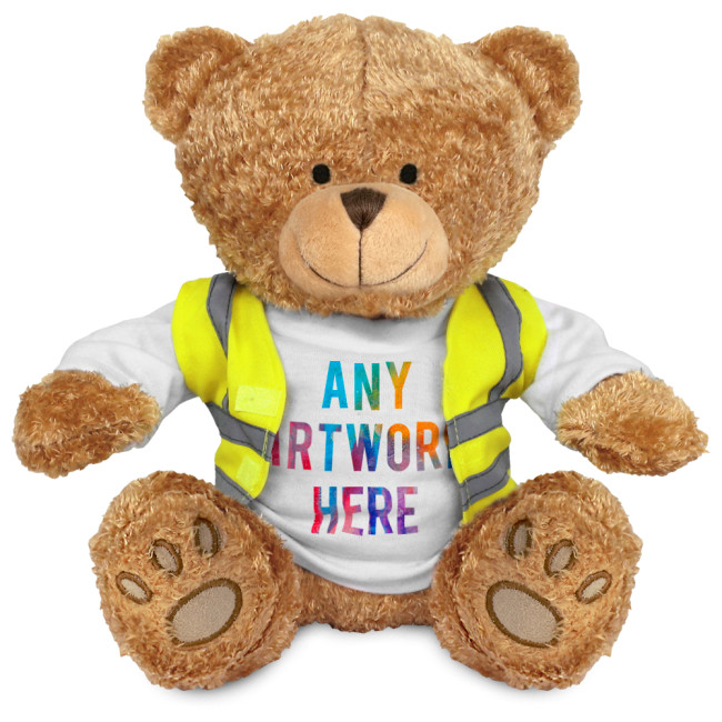 Custom Printed Edward I Soft Toy Teddy Bear In Hi Vis Jacket