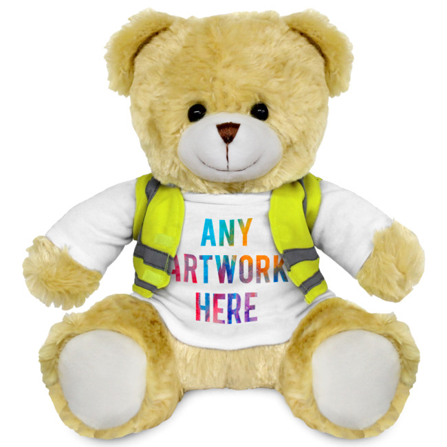 Custom Printed Elizabeth Soft Toy Teddy Bear In Hi Vis Jacket  25cm