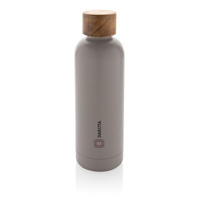 Custom Printed Wood RCS Certified Recycled Stainless Steel Vacuum Bottle 500ml - Image 1