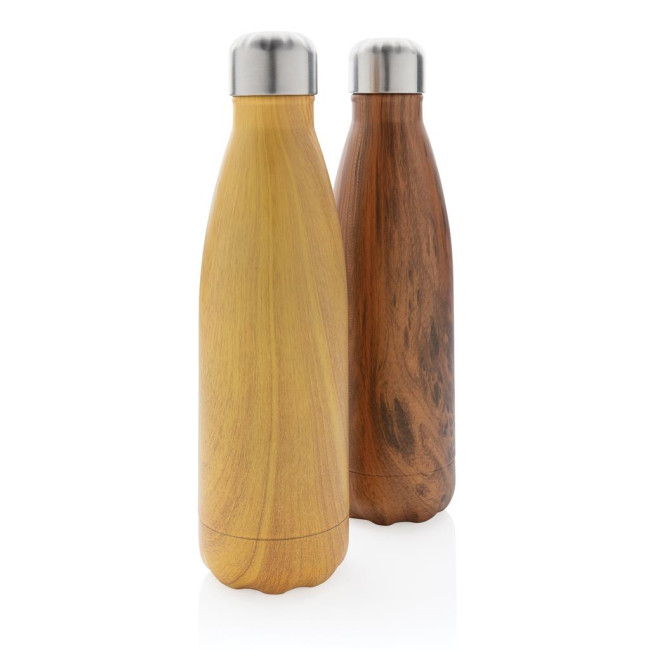 Custom Printed Vacuum Insulated Stainless Steel Bottle With Wood Print 500ml - Image 3