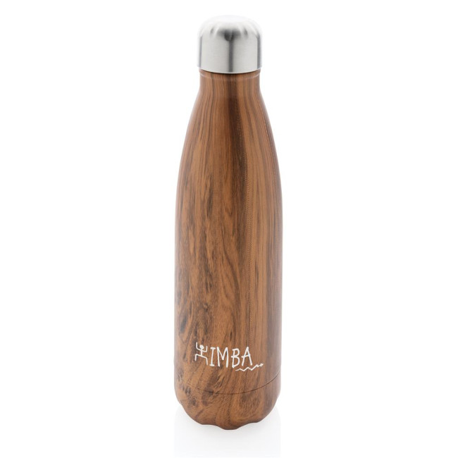 Custom Printed Vacuum Insulated Stainless Steel Bottle With Wood Print 500ml - Image 1