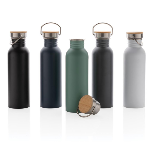 Custom Printed Modern Stainless Steel Bottle With Bamboo Lid 710ml